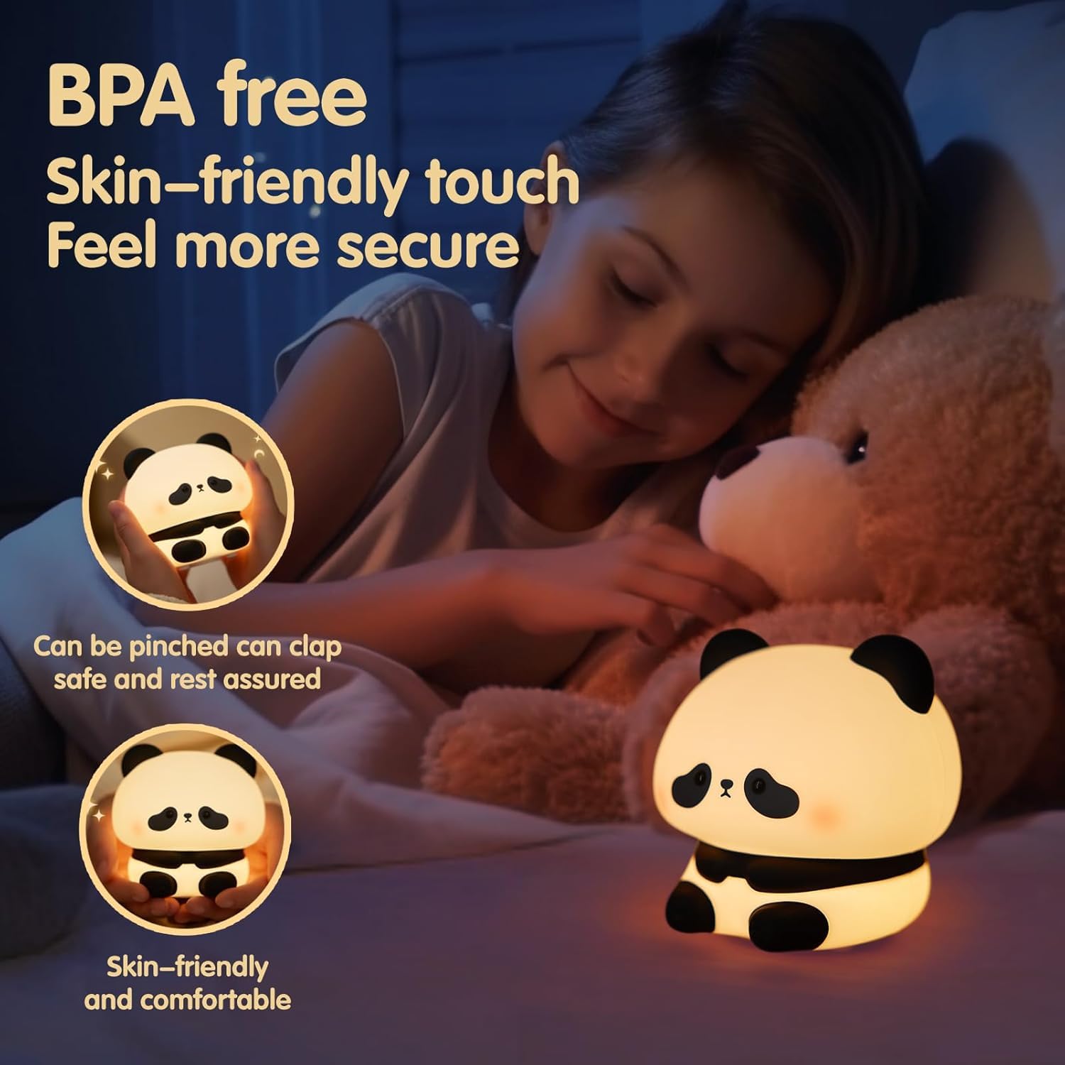 Usmile Toys cute silicone panda lamp, battery-operated and squishy, ideal for comforting toddlers at night. www.usmile.toys